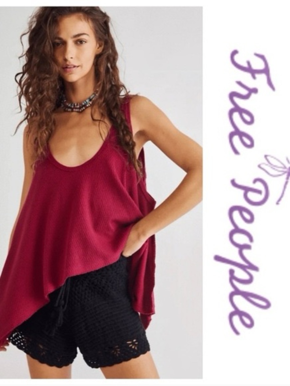 We the Free Sing La La Flirty Asymmetrical Hem Tank Top Burgundy Size Small